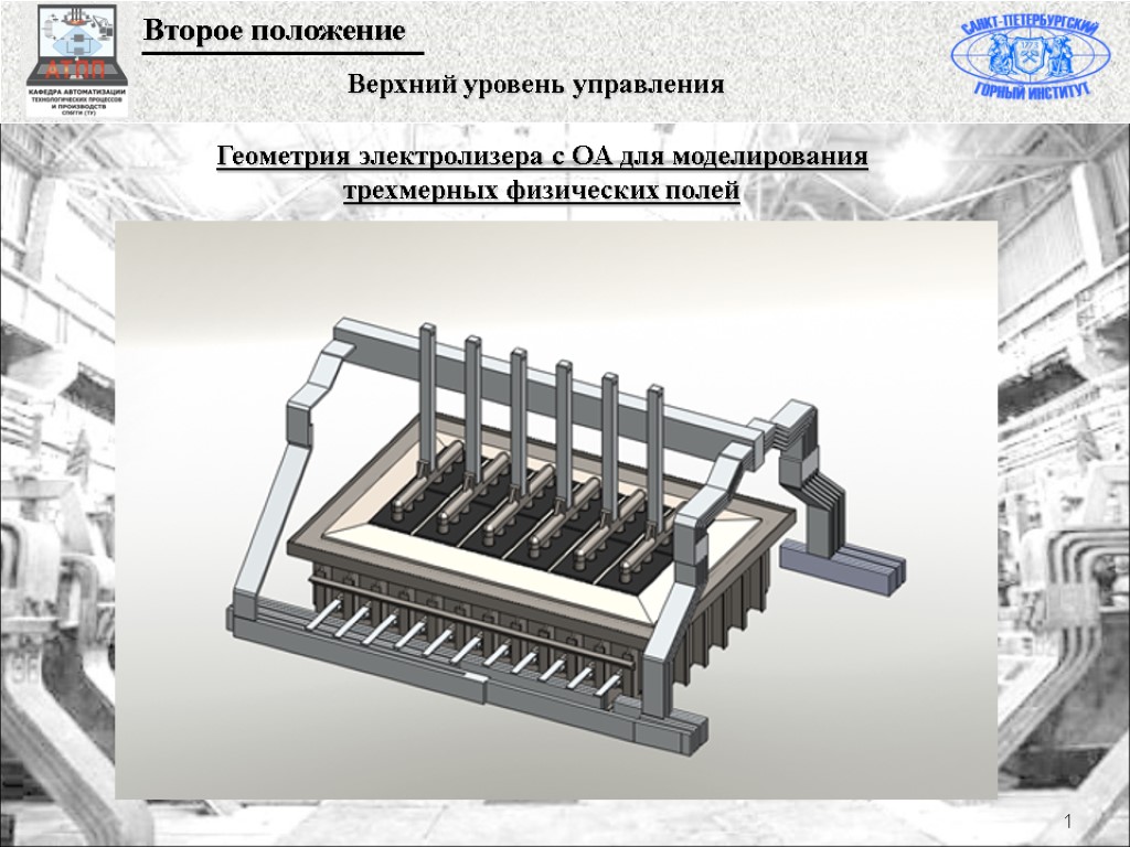 1 Геометрия электролизера с ОА для моделирования трехмерных физических полей Второе положение Верхний уровень